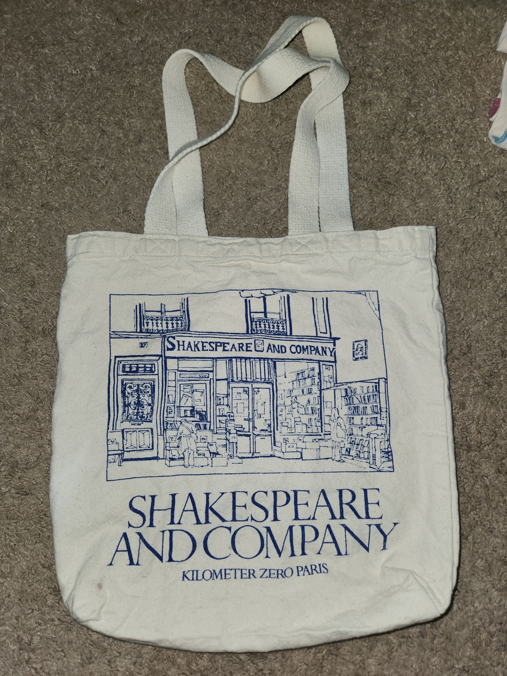 Shakespeare and Company Paris Beige Blue Bio Cotton Tote Bag Bookstore *Stains*